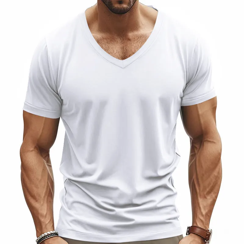 Men's Solid Color Casual V-neck Short-sleeved T-shirt 18105212X sold by Manly product image thumbnail 4
