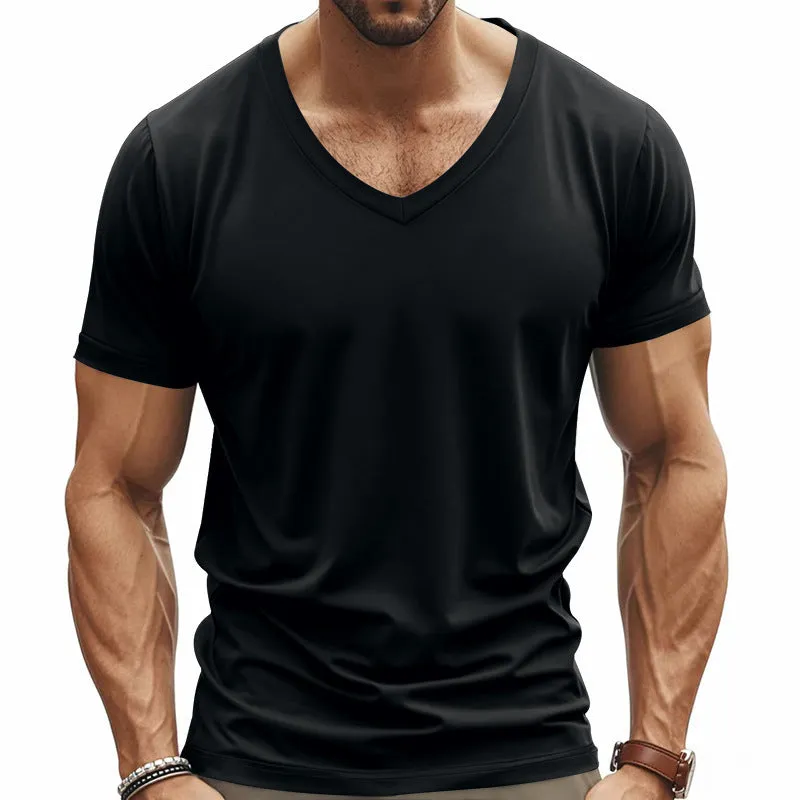 Men's Solid Color Casual V-neck Short-sleeved T-shirt 18105212X sold by Manly product image thumbnail 3