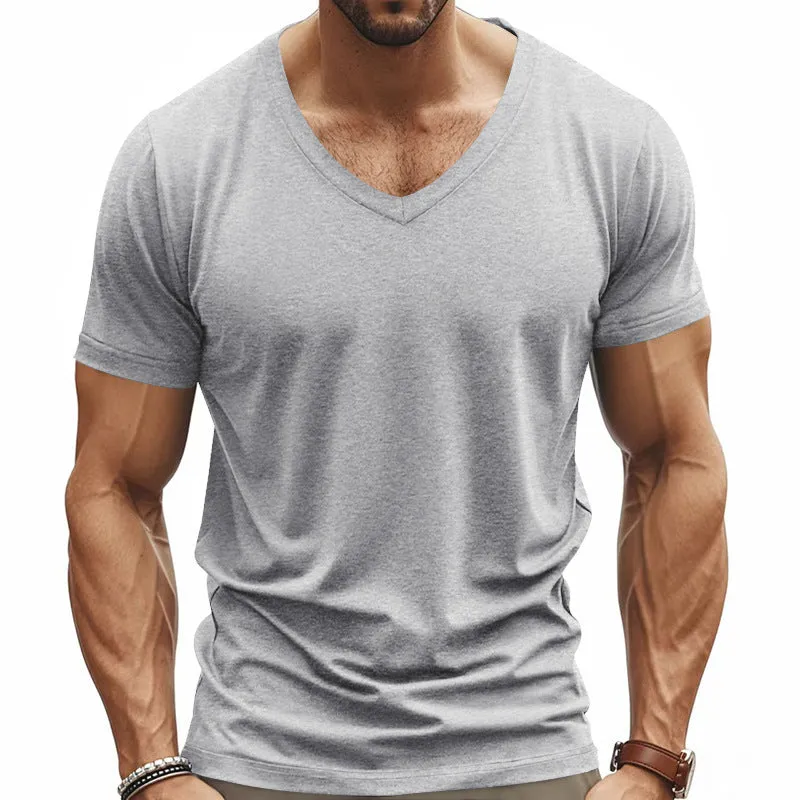 Men's Solid Color Casual V-neck Short-sleeved T-shirt 18105212X sold by Manly
