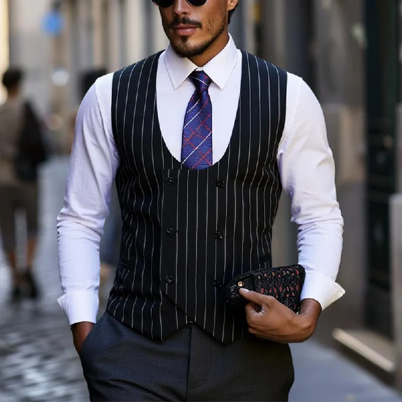 Men's Casual Striped U-Neck Double-Breasted Vest (Shirt Not Included) 16826135X sold by Manly product image thumbnail 2