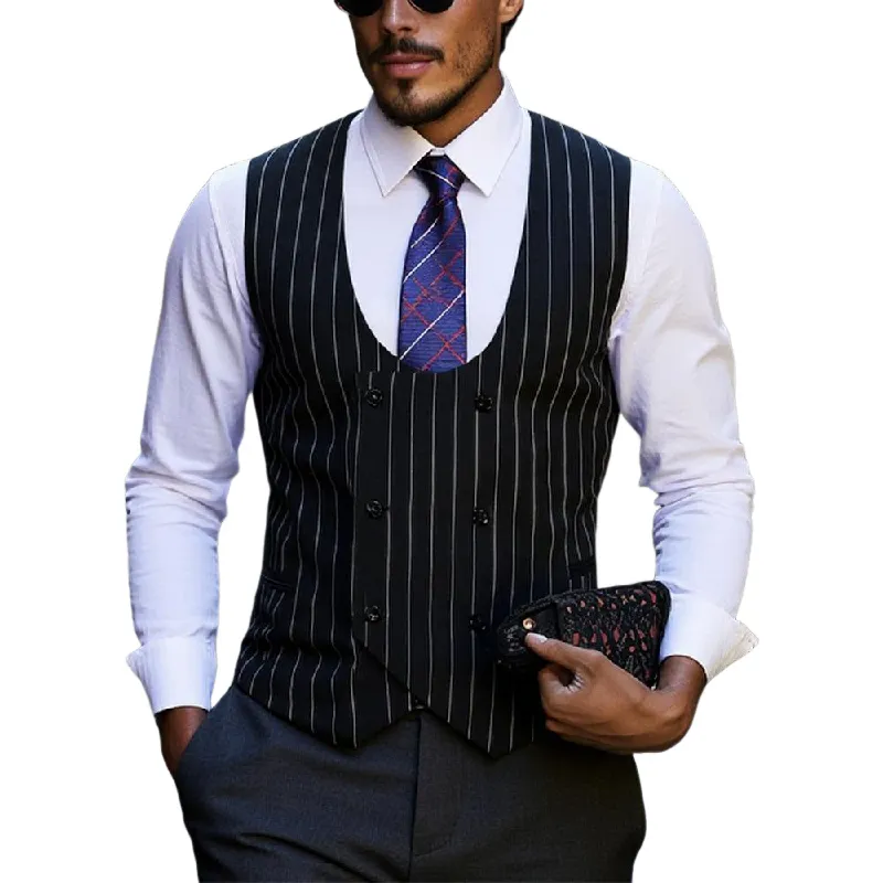 Men's Casual Striped U-Neck Double-Breasted Vest (Shirt Not Included) 16826135X sold by Manly