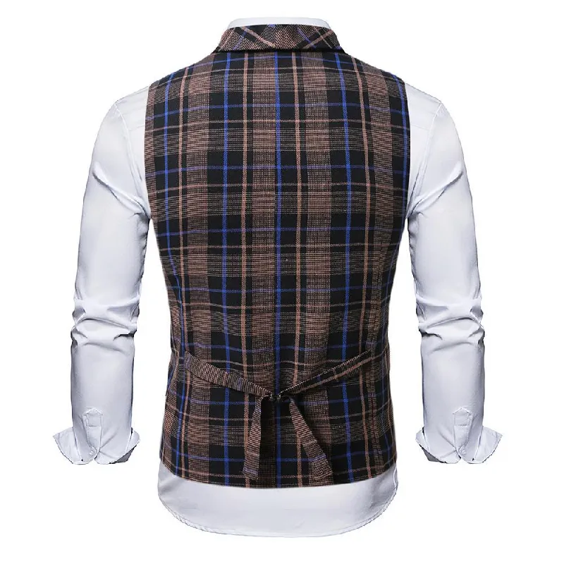 Men's Vintage Checkered Lapel Double-breasted Vest (shirt Not Included) 26293846X sold by Manly product image thumbnail 4