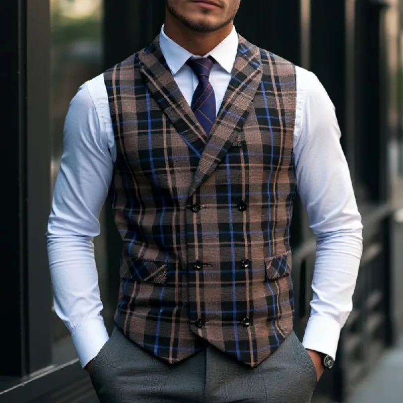 Men's Vintage Checkered Lapel Double-breasted Vest (shirt Not Included) 26293846X sold by Manly product image thumbnail 2