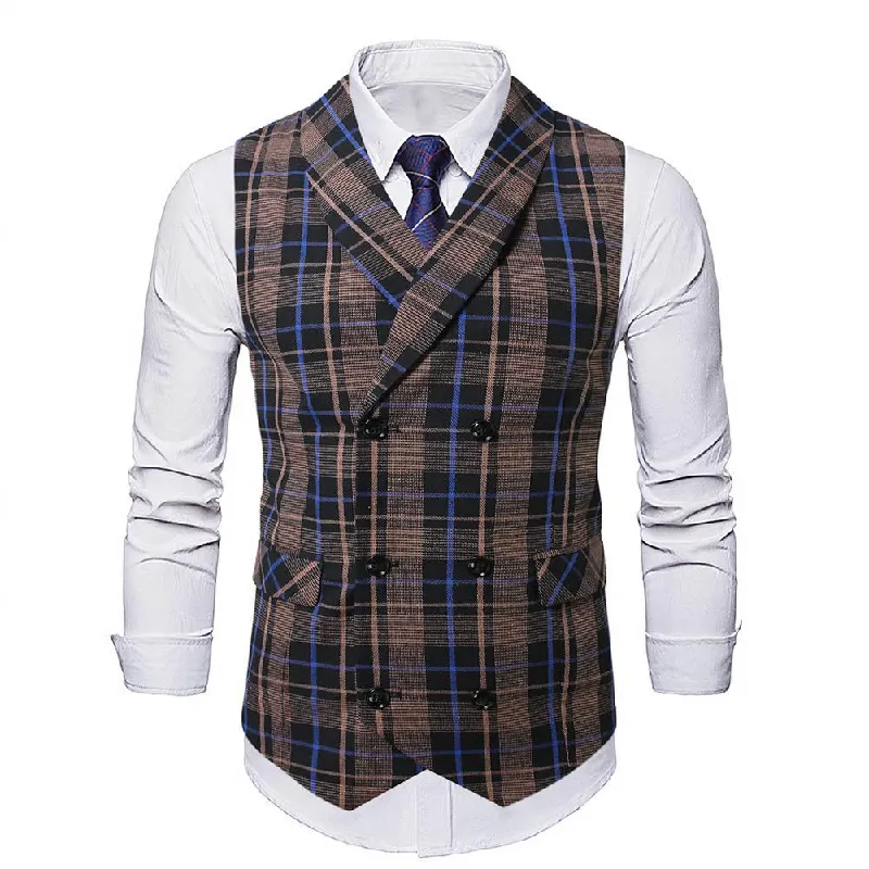 Men's Vintage Checkered Lapel Double-breasted Vest (shirt Not Included) 26293846X sold by Manly product image thumbnail 3