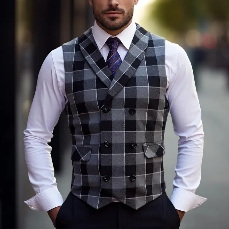Men's Vintage Checkered Lapel Double-breasted Vest (shirt Not Included) 02198566X sold by Manly product image thumbnail 2