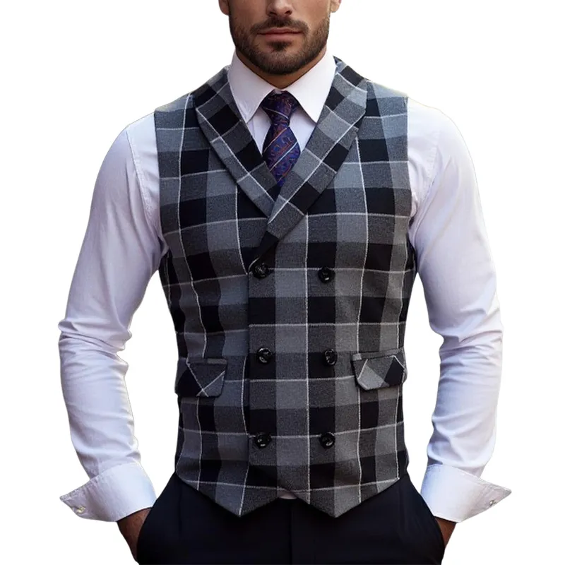 Men's Vintage Checkered Lapel Double-breasted Vest (shirt Not Included) 02198566X sold by Manly