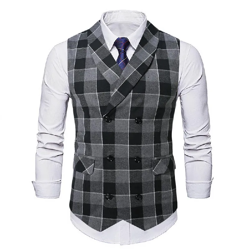 Men's Vintage Checkered Lapel Double-breasted Vest (shirt Not Included) 02198566X sold by Manly product image thumbnail 3