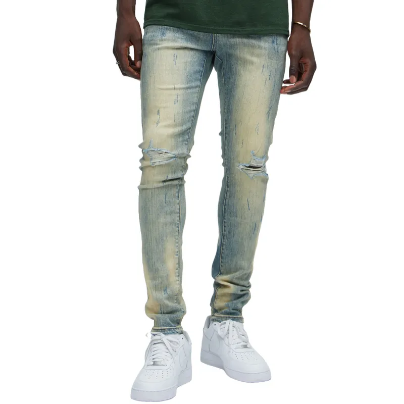 Men's Vintage Casual Slim Fit Ripped Washed Jeans 59387213F sold by Manly