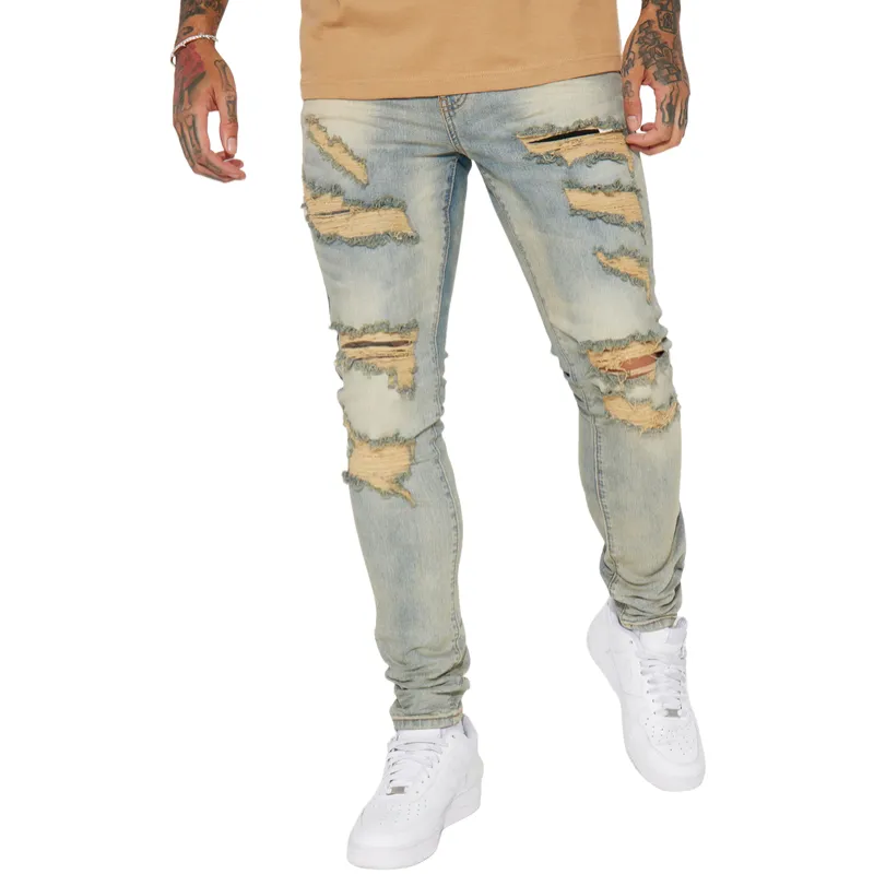 Men's Vintage Casual Slim Fit Ripped Washed Jeans 19961910F sold by Manly product image thumbnail 2