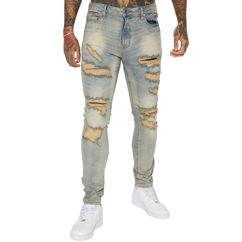 Men's Vintage Casual Slim Fit Ripped Washed Jeans 19961910F sold by Manly