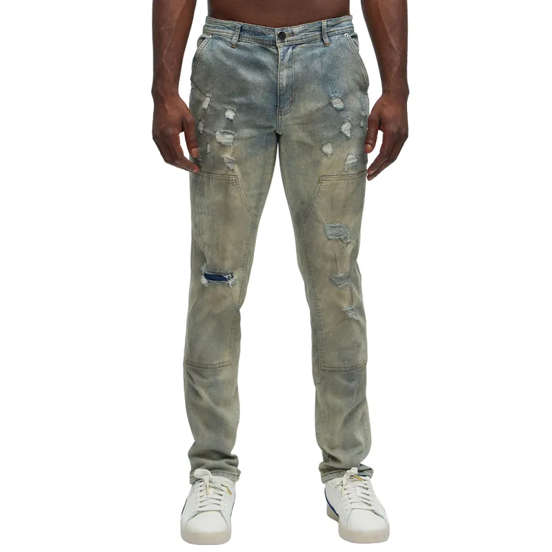 Men's Vintage Casual Slim Fit Ripped Washed Jeans 40250690F sold by Manly