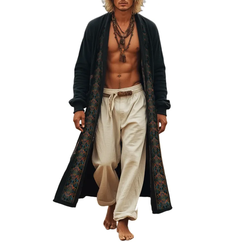 Men's Casual Vintage Embroidered Loose Long Sleeve Cardigan 66524663Z sold by Manly