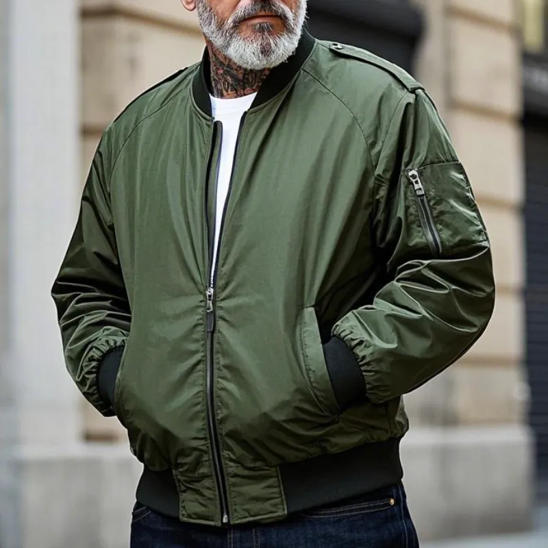 Men's Lightweight Casual Rib Collar Nylon Bomber Jacket 22883419F sold by Manly product image thumbnail 2