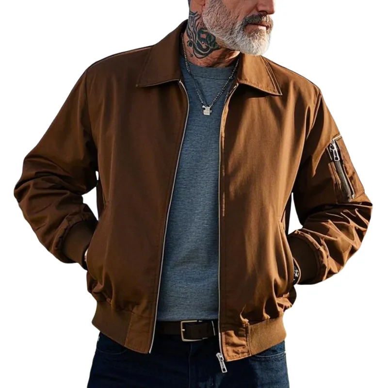 Men's Lightweight Lapel Nylon Bomber Jacket 81927235F sold by Manly