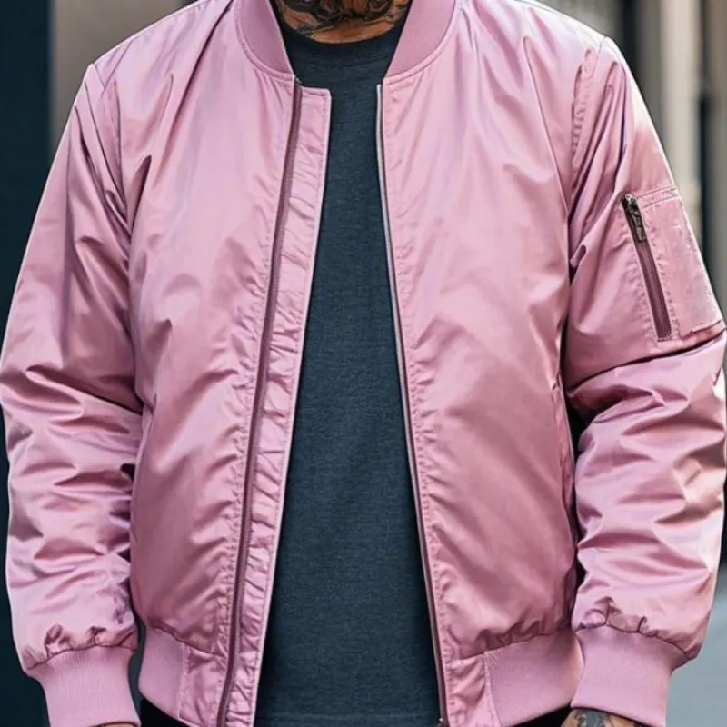 Men's Lightweight Casual Rib Collar Nylon Bomber Jacket 85396420F sold by Manly product image thumbnail 3