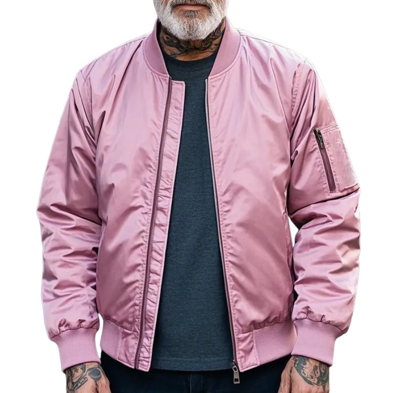 Men's Lightweight Casual Rib Collar Nylon Bomber Jacket 85396420F sold by Manly