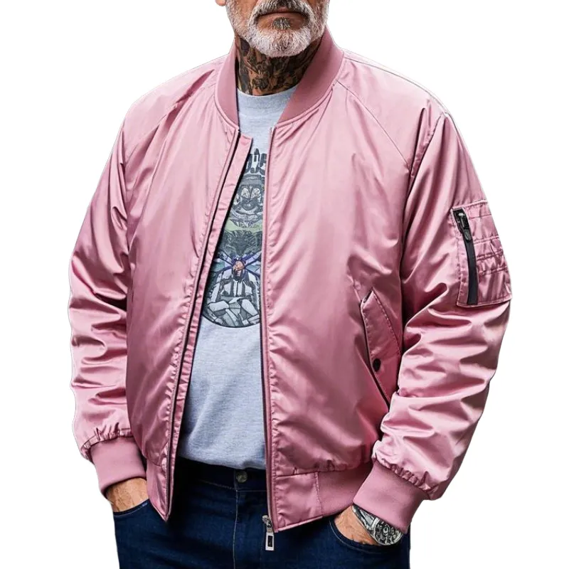 Men's Lightweight Casual Rib Collar Nylon Bomber Jacket 39210787F sold by Manly