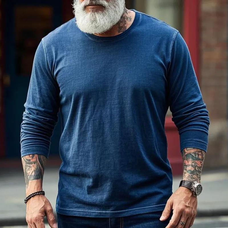 Men's Vintage Casual Round Neck Long Sleeve T-Shirt 50307031F sold by Manly product image thumbnail 2