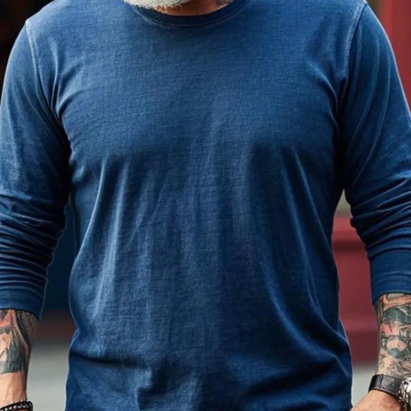 Men's Vintage Casual Round Neck Long Sleeve T-Shirt 50307031F sold by Manly product image thumbnail 3