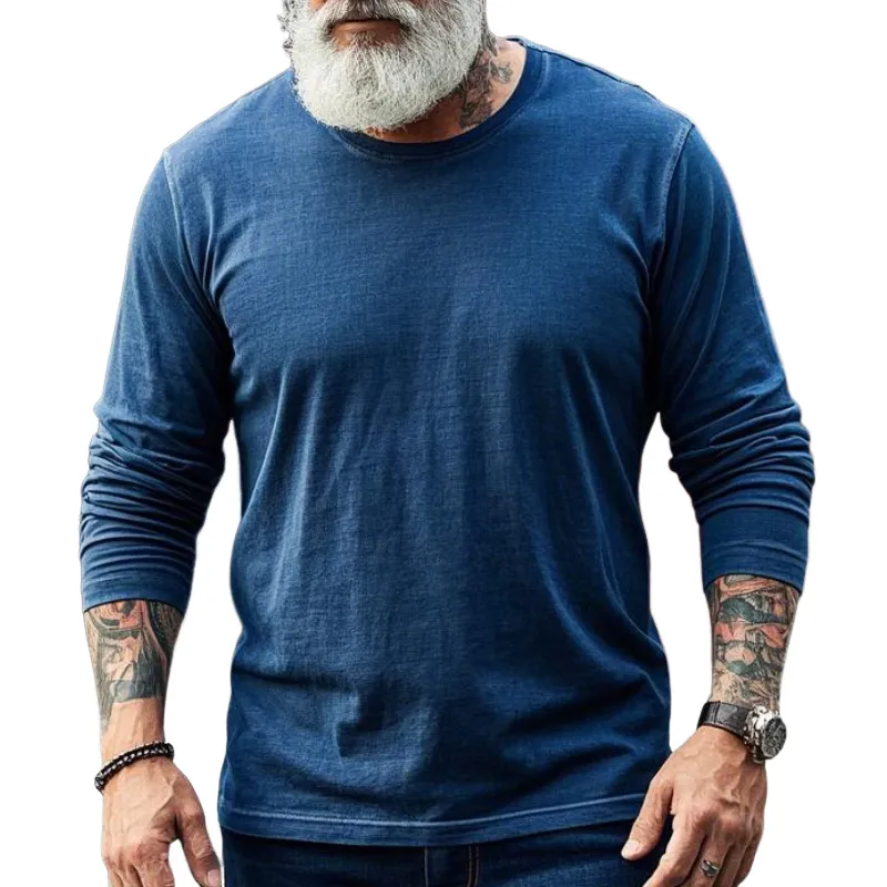 Men's Vintage Casual Round Neck Long Sleeve T-Shirt 50307031F sold by Manly