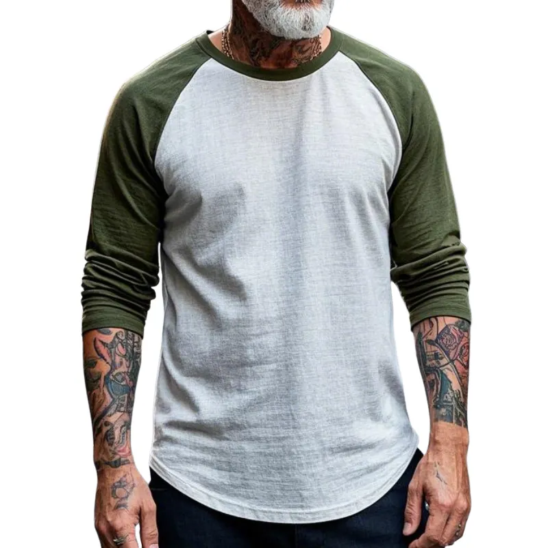 Men's Vintage Casual Round Neck Cotton Blend Raglan Long Sleeve T-shirt 85043027F sold by Manly