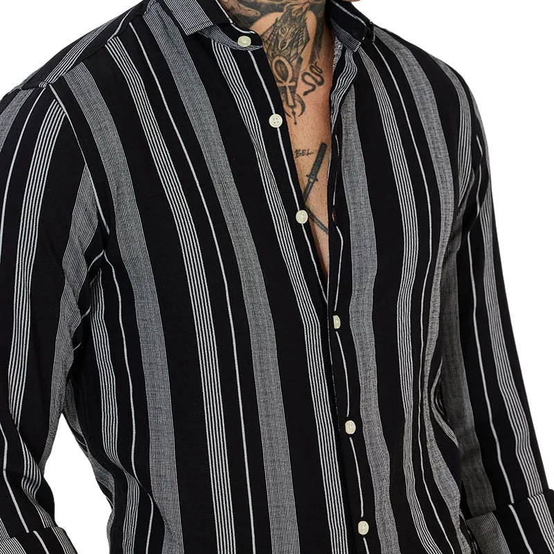Men's Casual Classic Lapel Cotton Blend Striped Long Sleeve Shirt 83621256F sold by Manly product image thumbnail 3