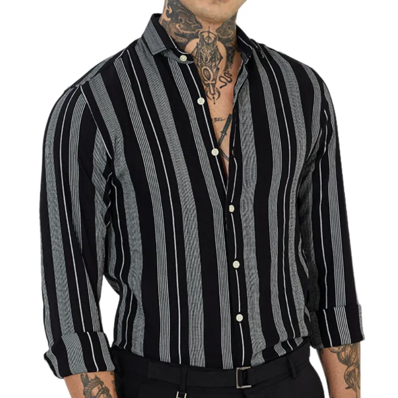 Men's Casual Classic Lapel Cotton Blend Striped Long Sleeve Shirt 83621256F sold by Manly