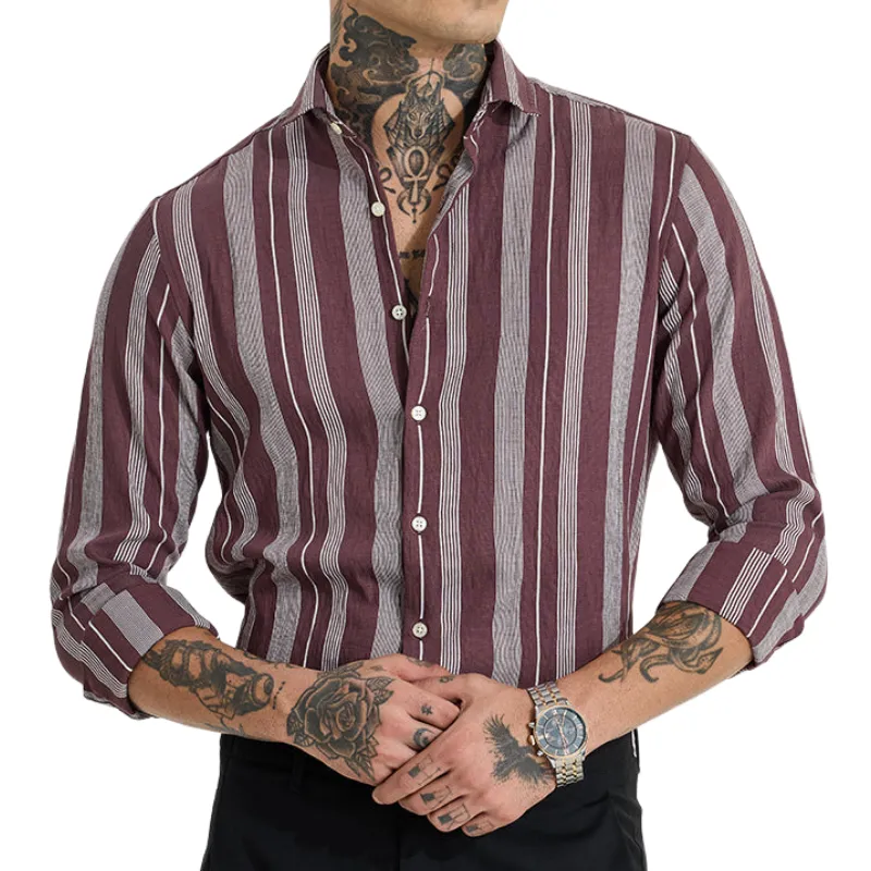 Men's Casual Classic Lapel Cotton Blend Striped Long Sleeve Shirt 83621256F sold by Manly product image thumbnail 2