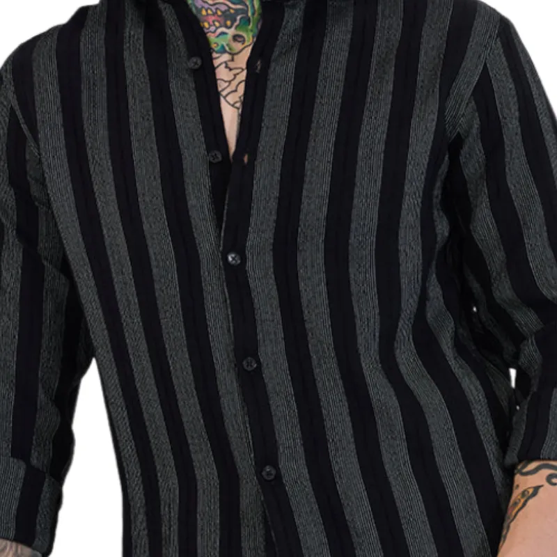 Men's Casual Classic Lapel Cotton Blend Striped Long Sleeve Shirt 73641099F sold by Manly product image thumbnail 2