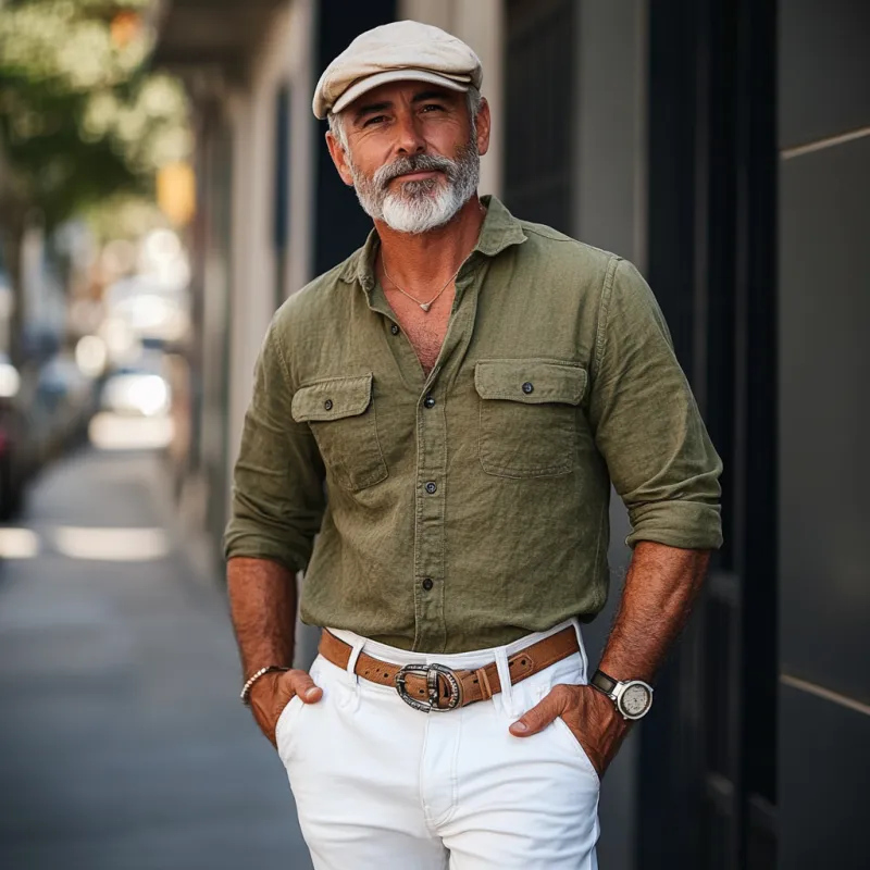 Men's Casual Cotton Washed Lapel Chest Pocket Slim Fit Long Sleeve Shirt 65467021M sold by Manly product image thumbnail 3