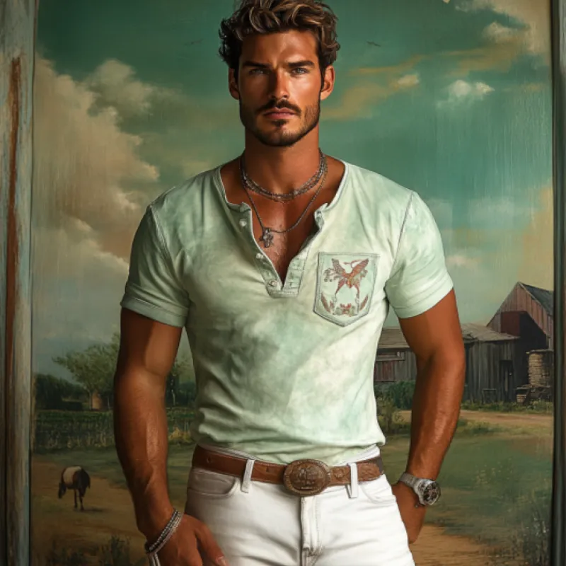 Men's Retro 90s Western Style Slim Fit Suede Deep V Neck T-Shirt 10605391K sold by Manly product image thumbnail 2
