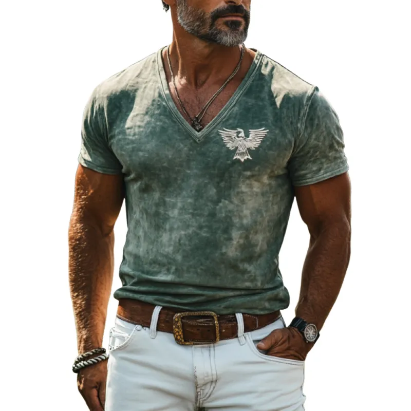 Men's Retro Western Style Slim Fit Suede Deep V Neck T-Shirt 71018265K sold by Manly