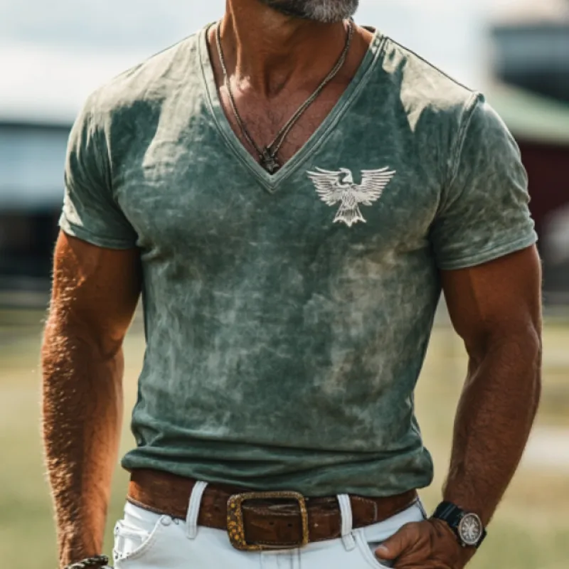 Men's Retro Western Style Slim Fit Suede Deep V Neck T-Shirt 71018265K sold by Manly product image thumbnail 3