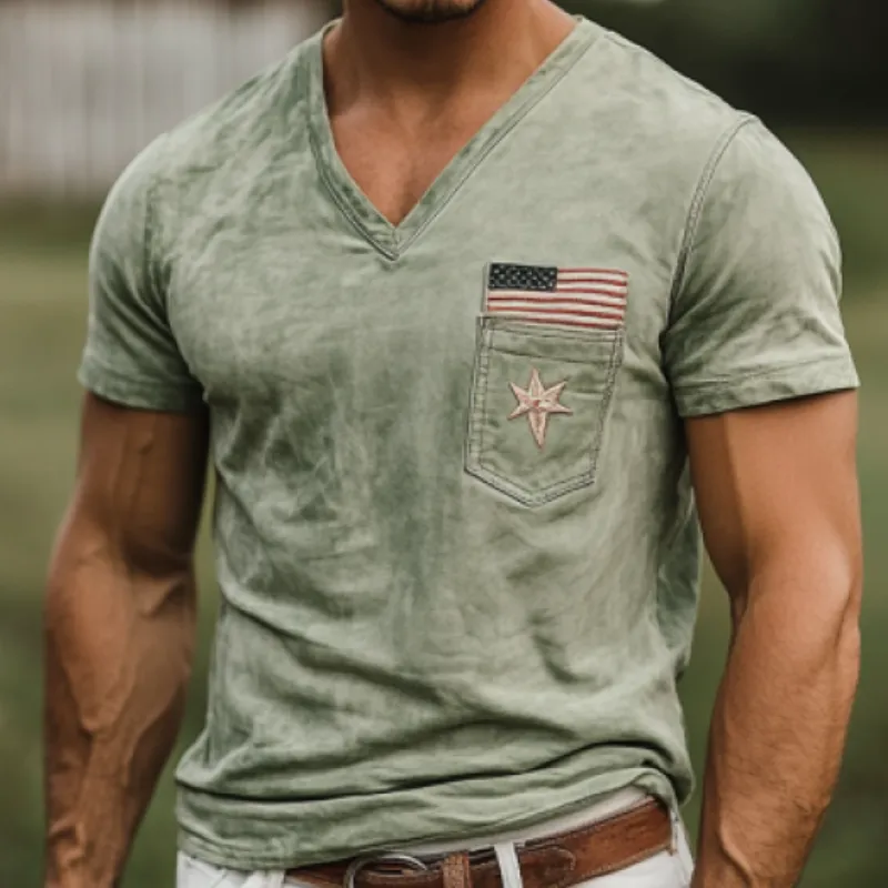 Men's American Retro Slim Suede Deep V Neck T-Shirt 18175159K sold by Manly product image thumbnail 4