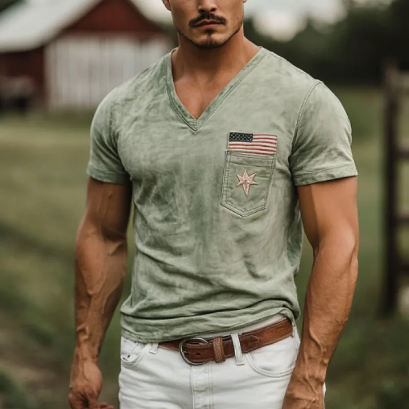 Men's American Retro Slim Suede Deep V Neck T-Shirt 18175159K sold by Manly product image thumbnail 3