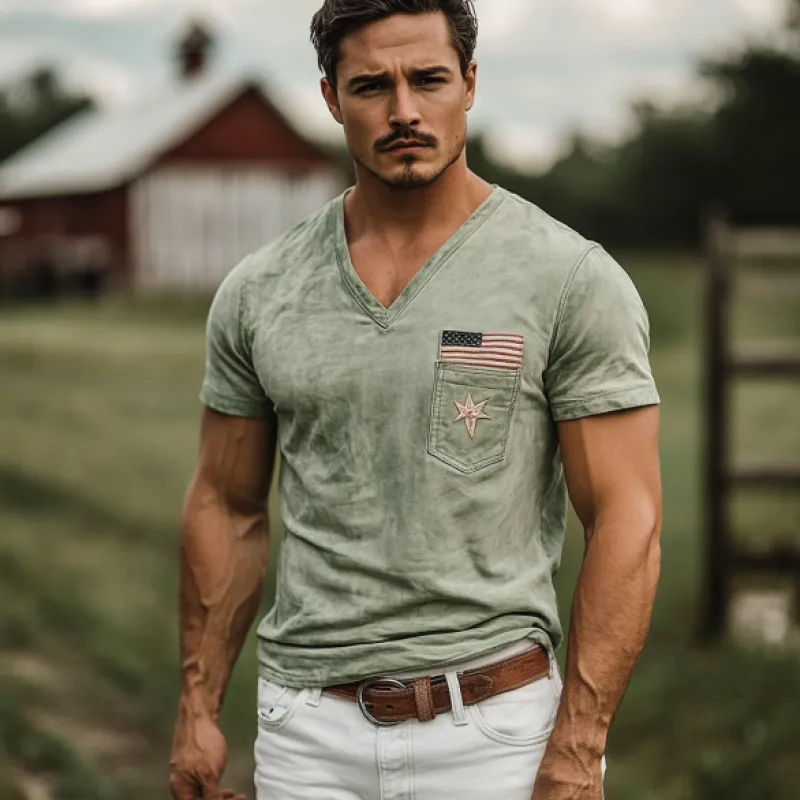 Men's American Retro Slim Suede Deep V Neck T-Shirt 18175159K sold by Manly product image thumbnail 2