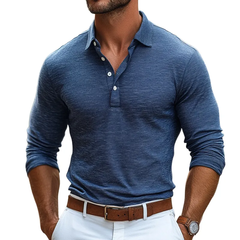 Men's Retro Casual Lapel Long Sleeve T-Shirt 67582026TO sold by Manly