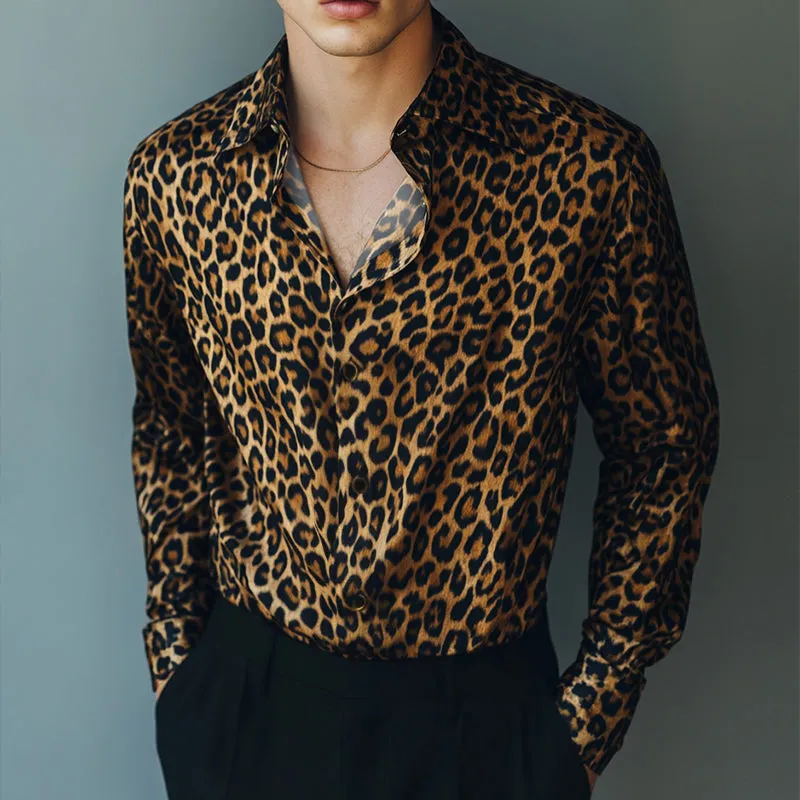 Men's Retro Casual Leopard Print Lapel Long Sleeve Shirt 34663834TO sold by Manly product image thumbnail 2