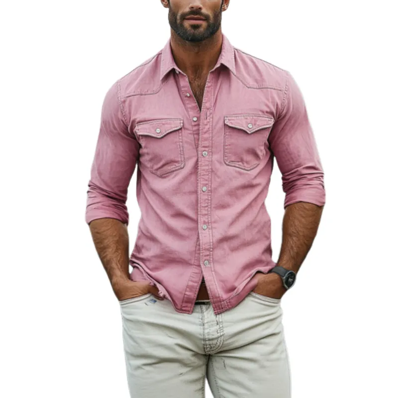 Men's Retro Casual Slim Washed Denim Long Sleeve Shirt 96483090K sold by Manly