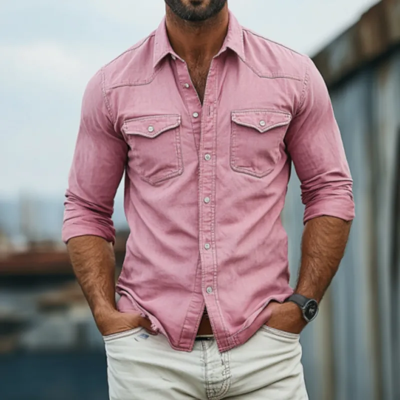 Men's Retro Casual Slim Washed Denim Long Sleeve Shirt 96483090K sold by Manly product image thumbnail 3