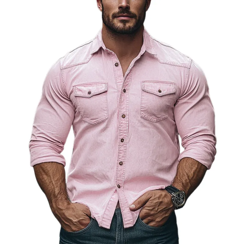 Men's Fashion Casual Slim Washed Denim Long Sleeve Shirt 82175372K sold by Manly