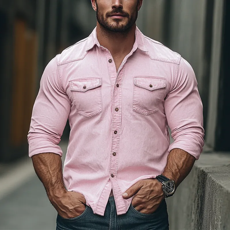 Men's Fashion Casual Slim Washed Denim Long Sleeve Shirt 82175372K sold by Manly product image thumbnail 3