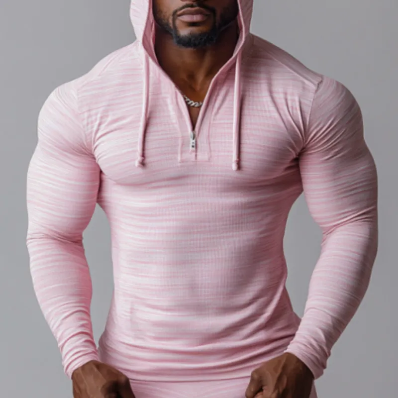 Men's Casual V-neck Zipper Slim Fit Hooded Long Sleeve T-shirt 73096269K sold by Manly product image thumbnail 2