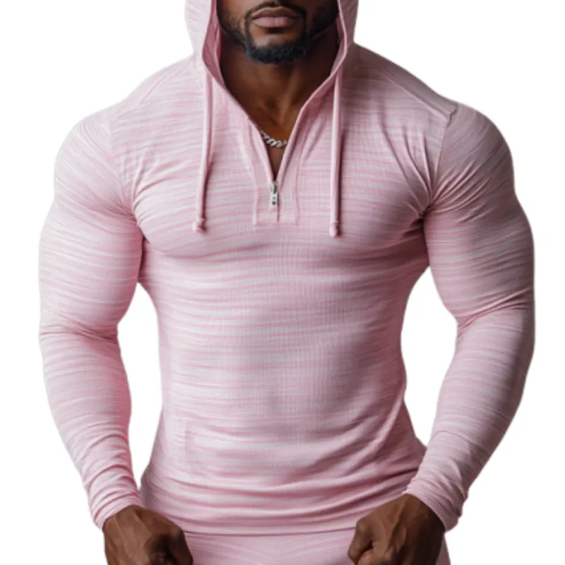 Men's Casual V-neck Zipper Slim Fit Hooded Long Sleeve T-shirt 73096269K sold by Manly