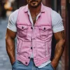 Men's Retro Classic Casual Slim Lapel Multi-Pocket Washed Denim Vest 79058591K sold by Manly