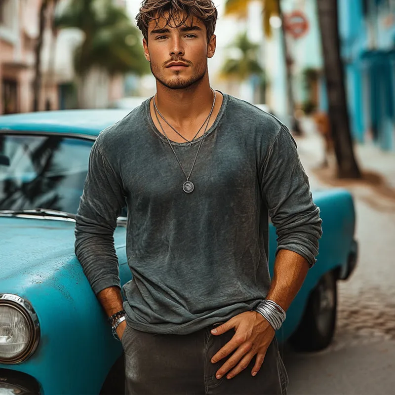 Men's Casual Crew Neck Faded Fabric Long Sleeve T-Shirt 80388612U sold by Manly product image thumbnail 3