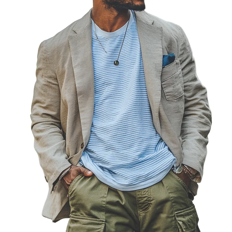 Men's Casual Loose Khaki Two Button Blazer 69450130U sold by Manly