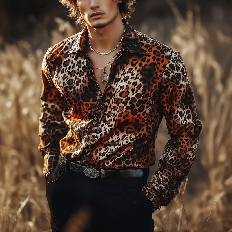 Men's Casual Vintage Leopard Print Long Sleeve Shirt 61165877U sold by Manly product image thumbnail 2