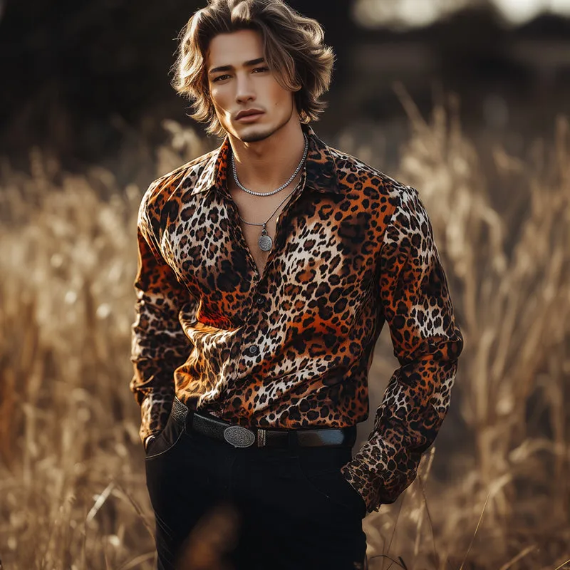 Men's Casual Vintage Leopard Print Long Sleeve Shirt 61165877U sold by Manly product image thumbnail 3