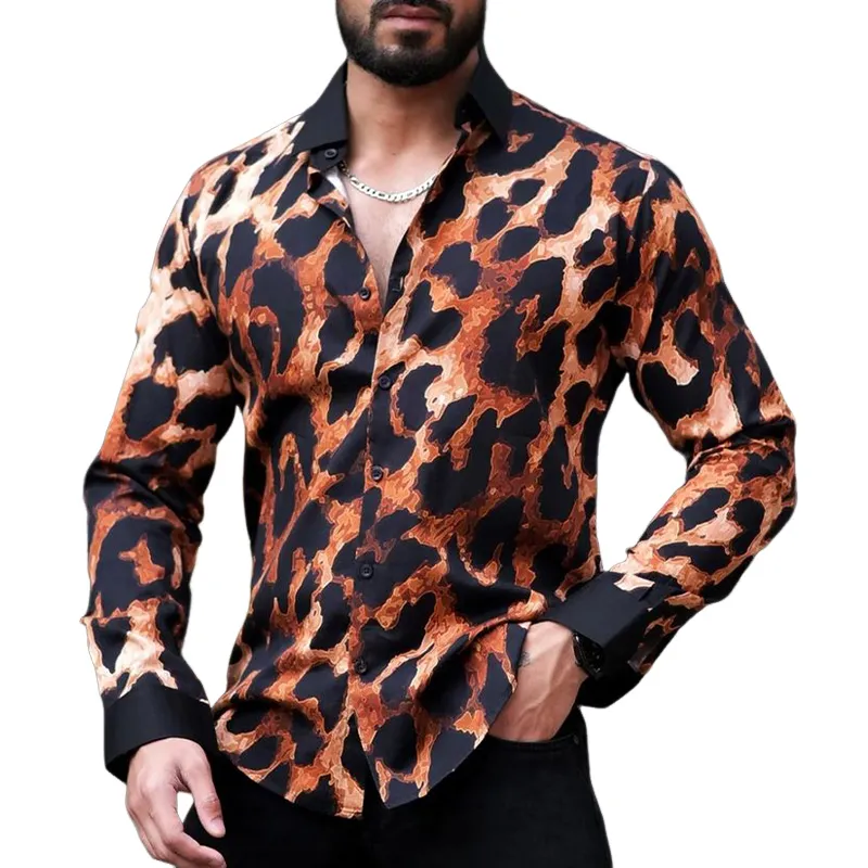 Men's Casual Vintage Leopard Print Long Sleeve Shirt 62412003U sold by Manly